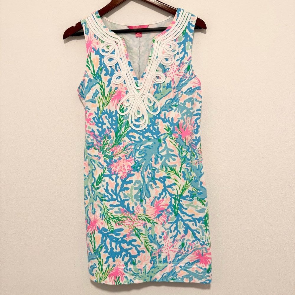 Lilly Pulitzer Harper Shift Dress Coral Bay Stretch Cotton French Terry Medium - Picture 3 of 9